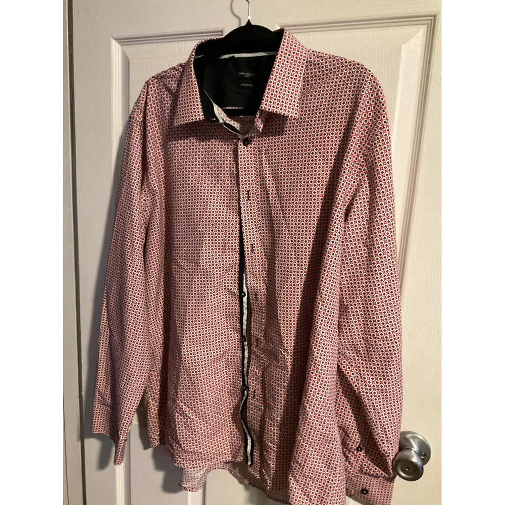 Rosso Milano Italy Mens 2XL 18.5 Modern Fit Geometric Print Button Down Shirt